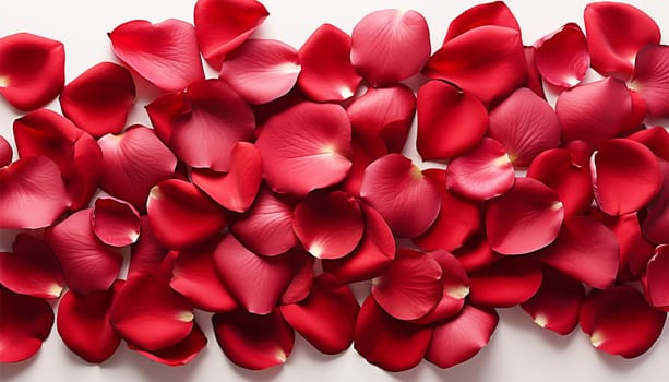 Romantic Valentine background, pink,red rose petals. Valentines Day Heart Made of Red Roses Isolated on White Background. Copy space