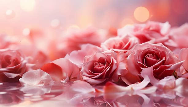 Romantic Valentine background, pink,red rose petals. Valentines Day Heart Made of Red Roses Isolated on White Background. Copy space