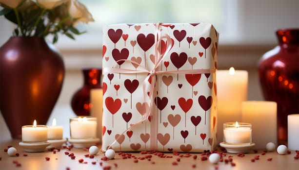 Valentine's day design. Realistic 3d pink gifts boxes. Open gift box full of decorative festive object. Holiday banner, web poster, flyer, stylish brochure, greeting card, cover. Romantic background Valentine's Day concept Copy space
