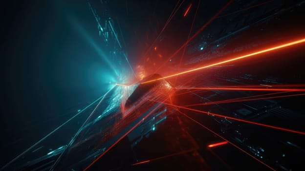 Red and blue laser neon lines abstract background. Generative AI design