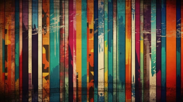 Multicolored stripes geometric grunge wall background. Generative AI design