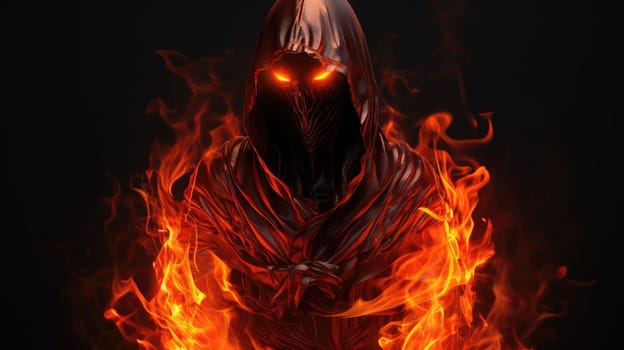 Mysterious hooded figure on fire. Generative AI design