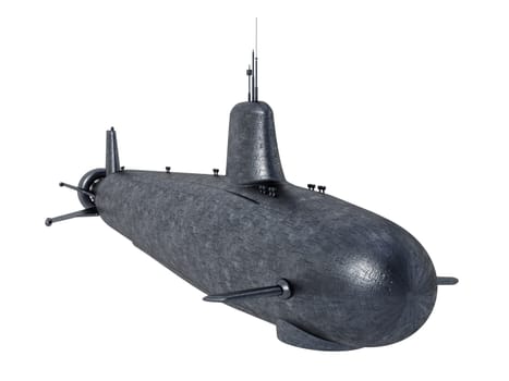 Military submarine isolated on white background. 3D illustration.
