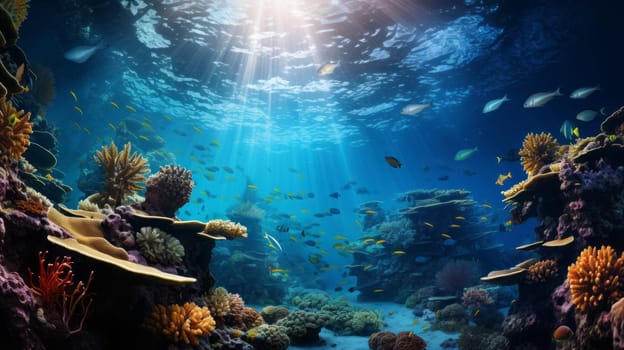 Beautiful ocean view with sunbeam. Nature and Ocean beauty concept.