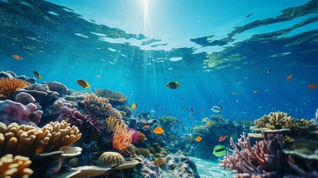 Beautiful ocean view with sunbeam. Nature and Ocean beauty concept.