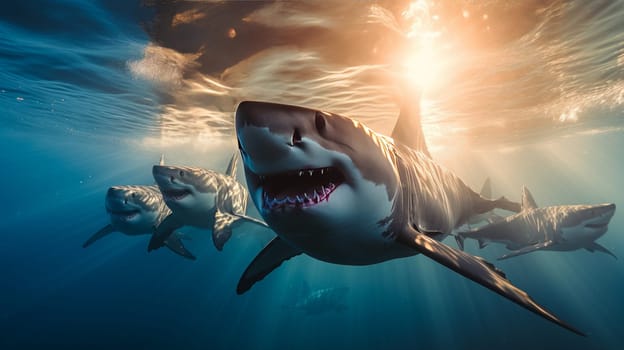 Shark swimming on deep ocean. Wildlife concept.