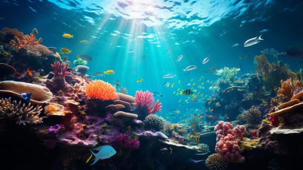 Beautiful ocean view with sunbeam. Nature and Ocean beauty concept.