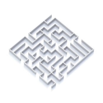 White labyrinth Side view with shadows 3D rendering illustration isolated on white background