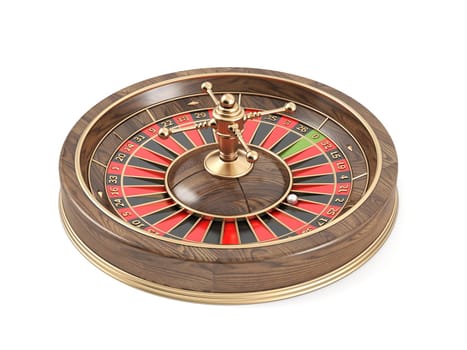 Wooden roulette wheel 3D rendering illustration isolated on white background
