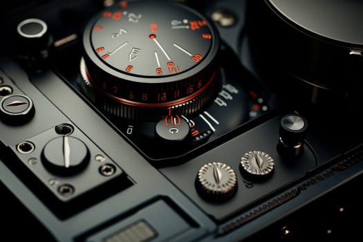 Details of the old vintage analog film camera. AI generated