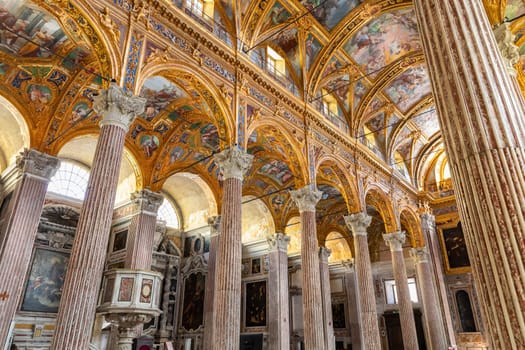 Genova, Italy - 8 August 2023: Annunziata's Church - Basilica della Santissima Annunziata - one of the most beautiful Italian Catholic Church interior