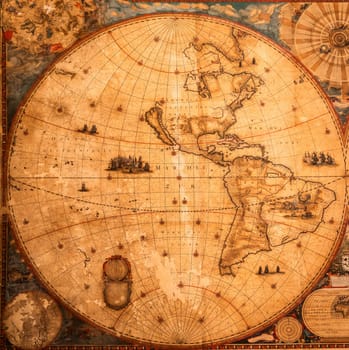 Genova, Italy - 8 August 2023: Spinola Palace. Authentic antique map shows the world known to Europeans in the mid 17-th Century. Exploration, geography, vintage background