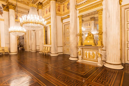 Turin, Italy - April, 2023: Royal Palace Ballroom. Luxury elegant ancient interior, circa 1860