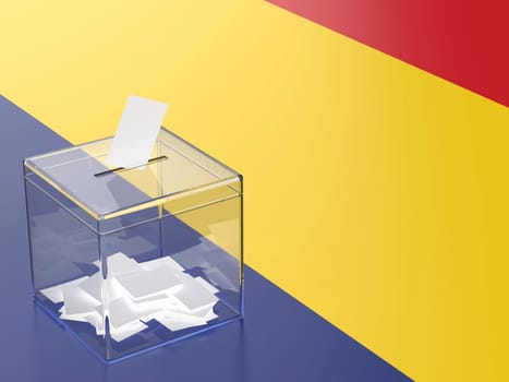 Concept image for election in Romania, ballot box with voting paper