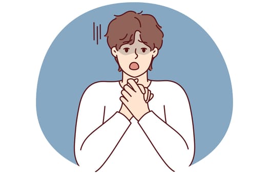 Shocked young man feel surprised and astonished with unbelievable news. Stunned male amazed by unexpected message or information. Vector illustration.