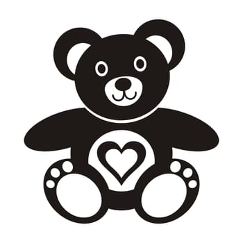 Cute black teddy bear icon with heart on white background