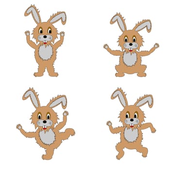 A funny hare is doing morning exercises. Vector-art illustration on a white background