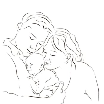 Hand drawn silhouette of parents and a baby