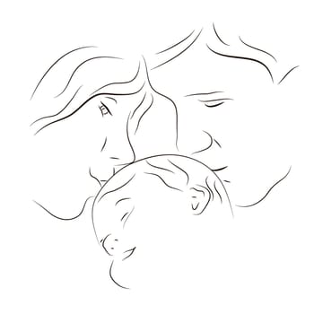 Hand drawn silhouette of parents and a baby