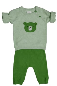Top view of baby clothes for child boy isolated on a white background.Clipping path. Trendy fashion for newborns.
