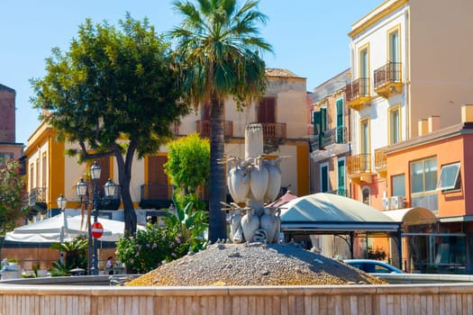Milazzo, Sicily, Italy - 03 October 2023. The ''Fountain of Amphorae'' or fountain of Stephen Descartes in Milazzo. It is located on Via Francesco Crispi.