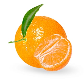 Isolated citrus fruit. One tangerine isolated on white background. Packaging concept. Full depth of field. Clip art image for package design.