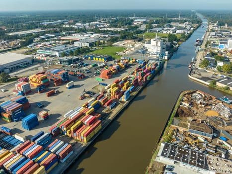HENGELO, NETHERLANDS - SEPTEMBER 30, 2023: Aerial view of the Combi Terminal Twente along the Twente canal