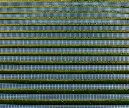 aerial top down view of a solar park in the netherlands