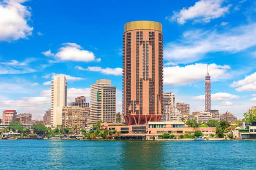 Elite centre of Cairo, tv tower and skyscrappers by the Nile, Egypt.