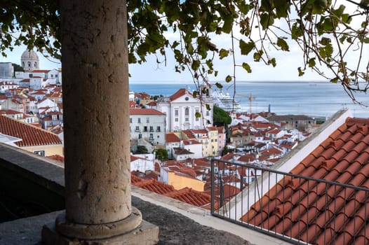 Famous view of Lisbon city with Tage river and Alfama district