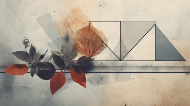 Dark leaves of the plant and geometric abstract background. Generative AI design