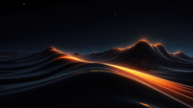 Golden and black smooth liquid waves glowing abstract background. Generative AI design