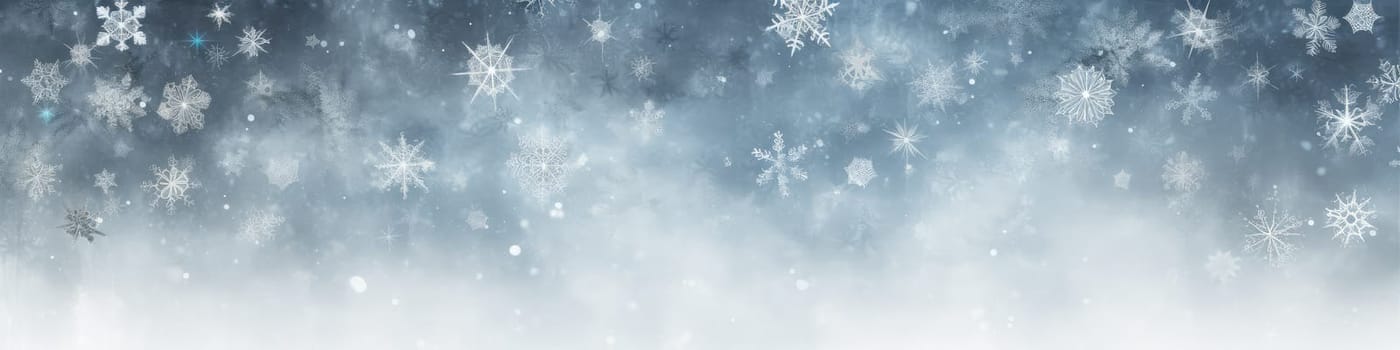 Grunge blue winter frozen background with snowflakes. Generative AI design