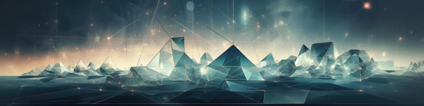 Blue abstract geometric low poly background. Generative AI banner design