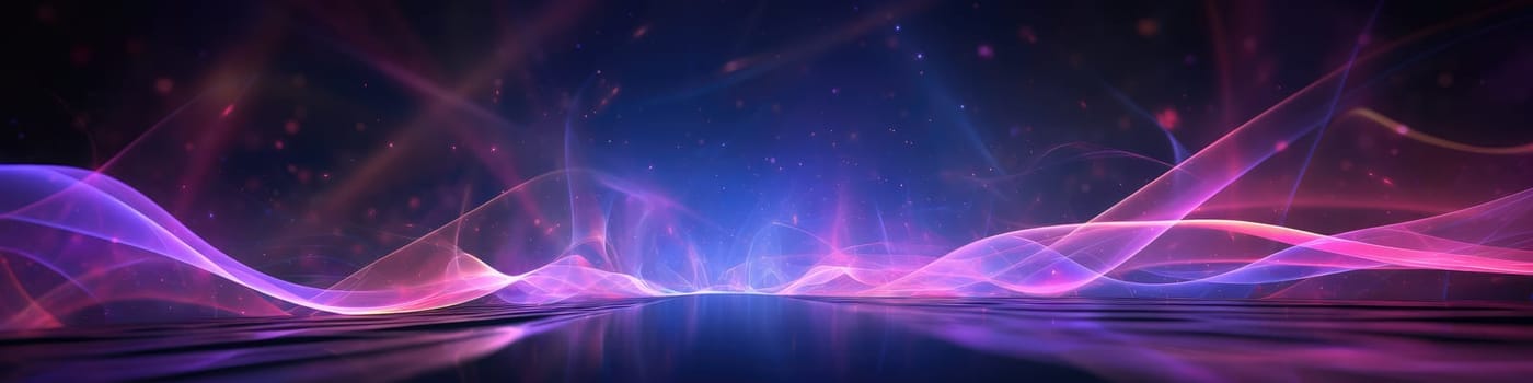 Glowing neon laser flowing waves abstract banner. Generative AI design