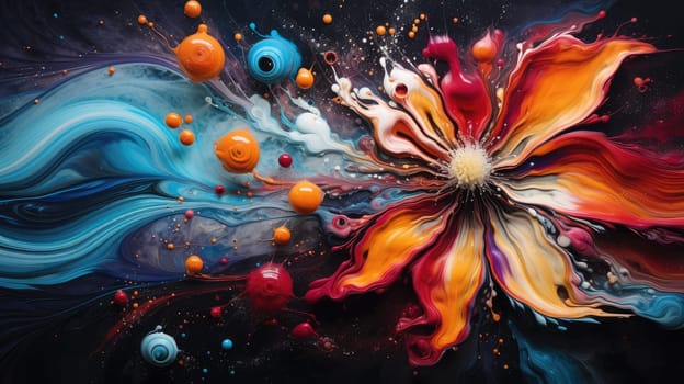 Colorful ink paint liquid flower abstract background. Generative AI design