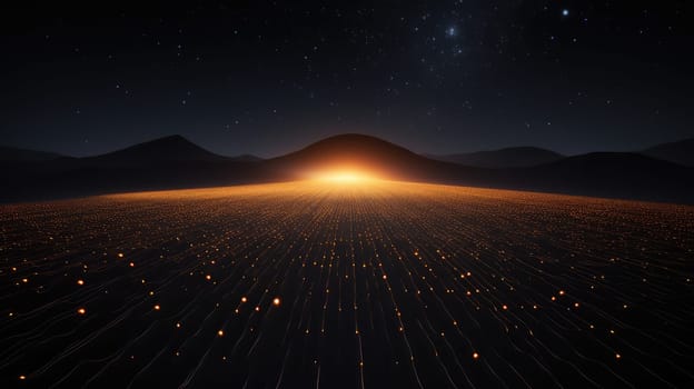 Glowing cyberspace network on topographic earth background. Generative AI design