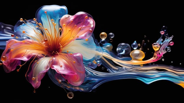 Colorful ink paint liquid flower abstract background. Generative AI design