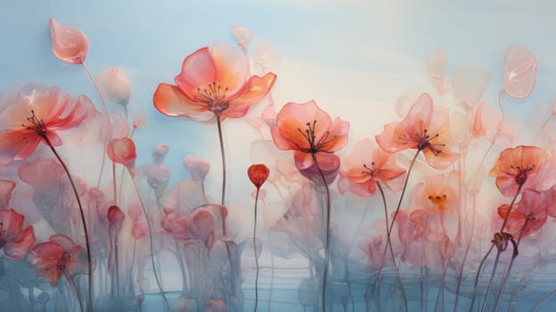 Red ink paint liquid flowers abstract background. Generative AI design