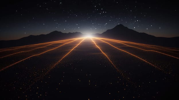 Glowing cyberspace network on topographic earth background. Generative AI design