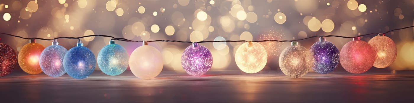 Shiny Christmas garland on a blurry bokeh background. Generative AI design