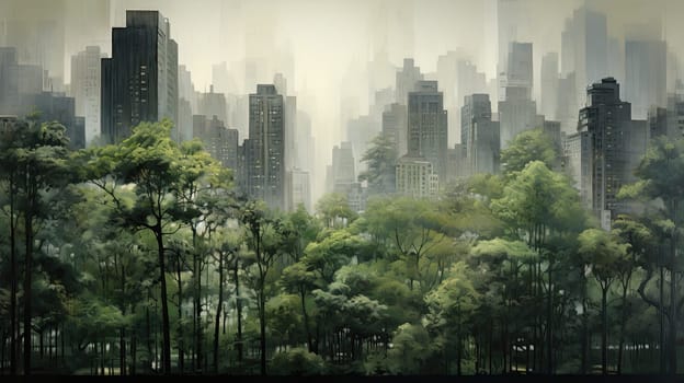 Landscape of the city and green park. Generative AI design