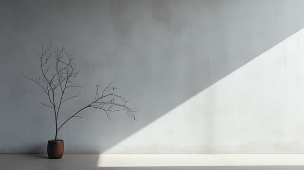 Minimalistic wall interior with houseplant. Generative AI design