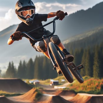 bmx bike rider table top jumping at the track generative ai