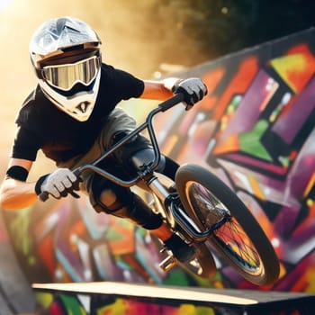 bmx bike rider table top jumping at the track generative ai