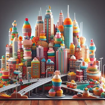fun model of a city made from cake and cupcakes generative ai