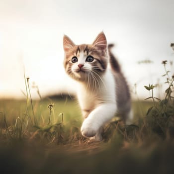 a cute little kitten exploring and prowling outside for the first time generative ai