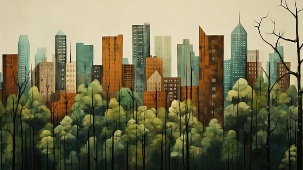 Landscape of the city and green park. Generative AI design