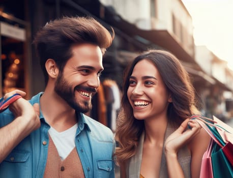 young attractive couple shopping together on vacation generative ai