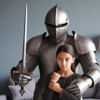 overprotective father in knight's armor with child generative ai